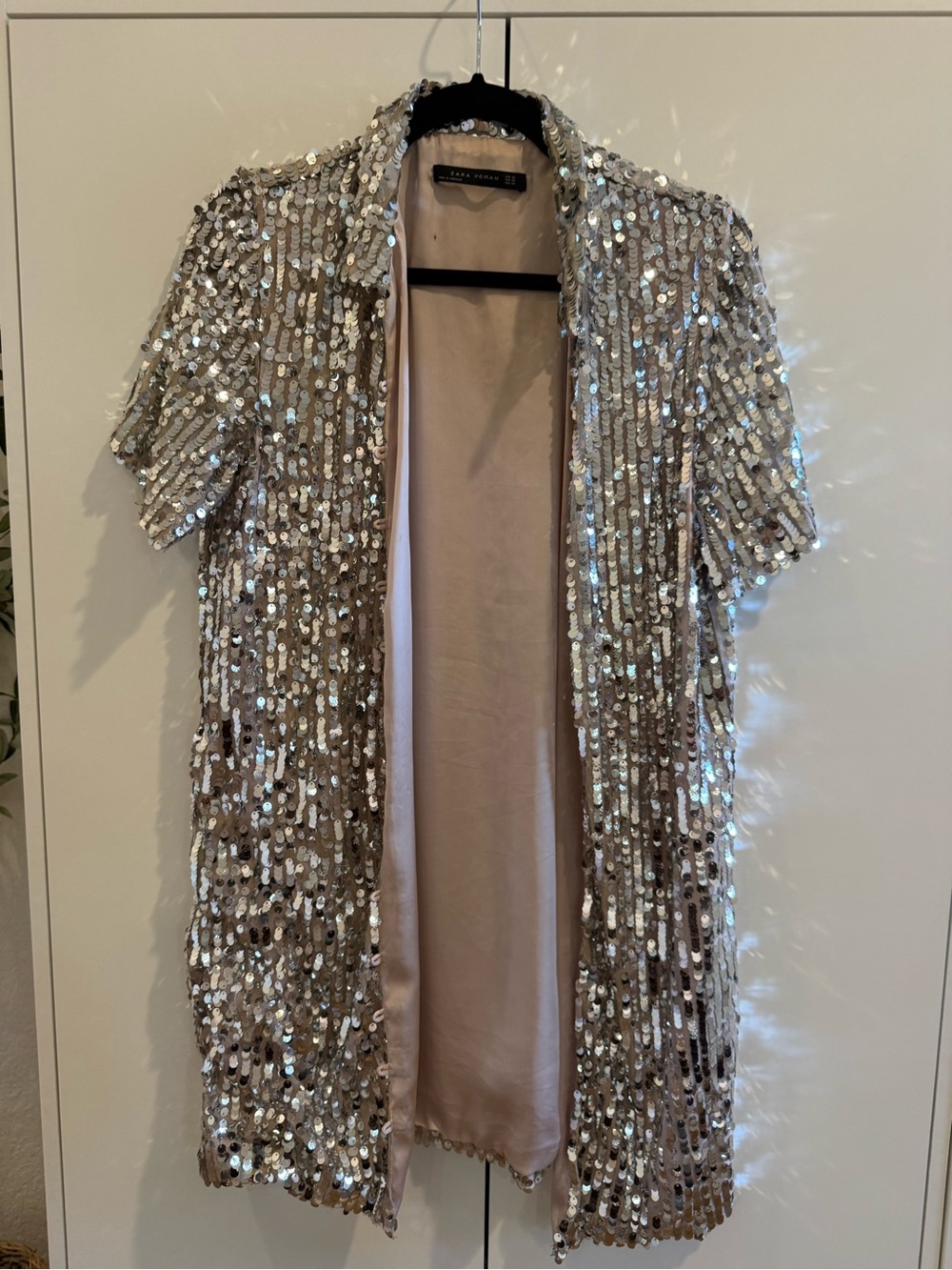 Zara Silver Sequin Short Sleeve Open-Front Jacket